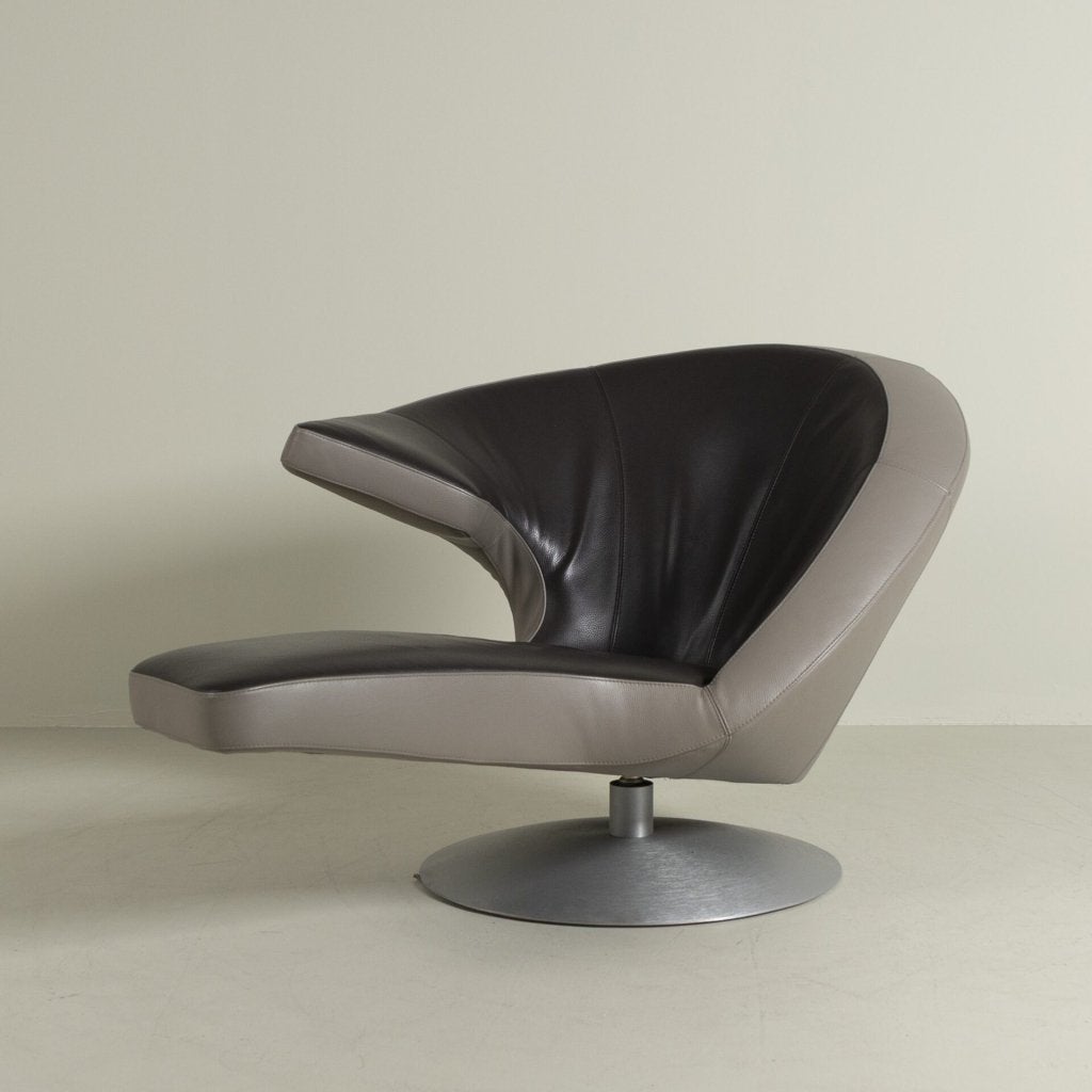 Leolux Parabolica Fauteuil Grijs/Bruin Leer, Huis en Inrichting, Leolux, Zo goed als nieuw, Niet ingevuld, Niet ingevuld