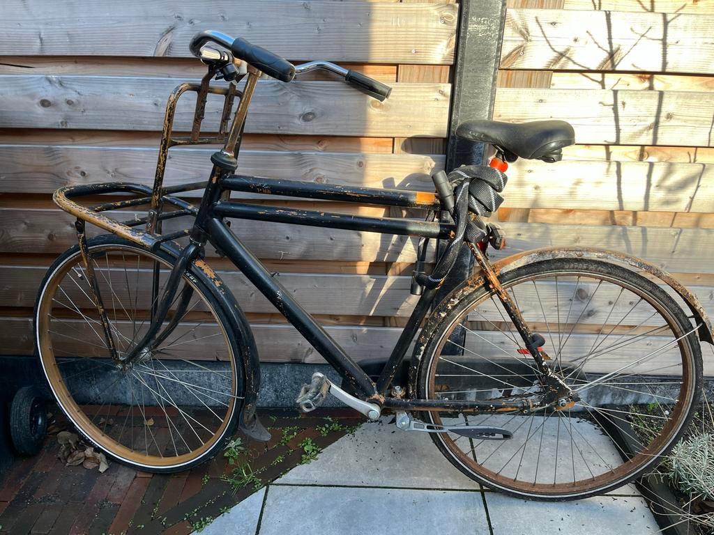 Oude herenfiets met voordrager - opknapper, Terugtraprem, Gebruikt, 57 tot 61 cm, Ophalen