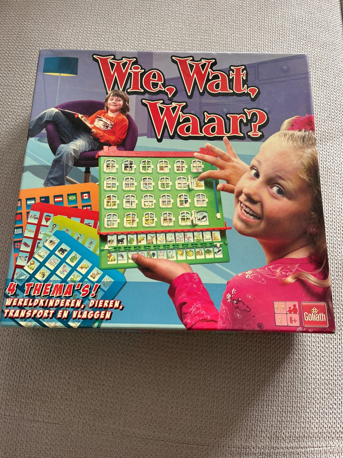 Wie, Wat, Waar? Bordspel van Goliath - 4 Thema's!, Een of twee spelers, Ophalen of Verzenden, Gebruikt