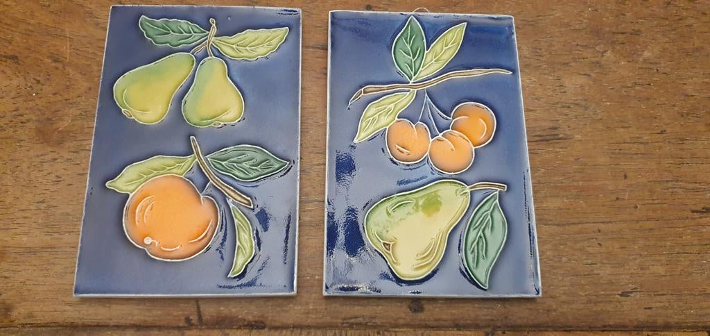 Keramiek tegels  Creazioni Luciano reliëfkeramiek fruit, Antiek en Kunst, Ophalen of Verzenden