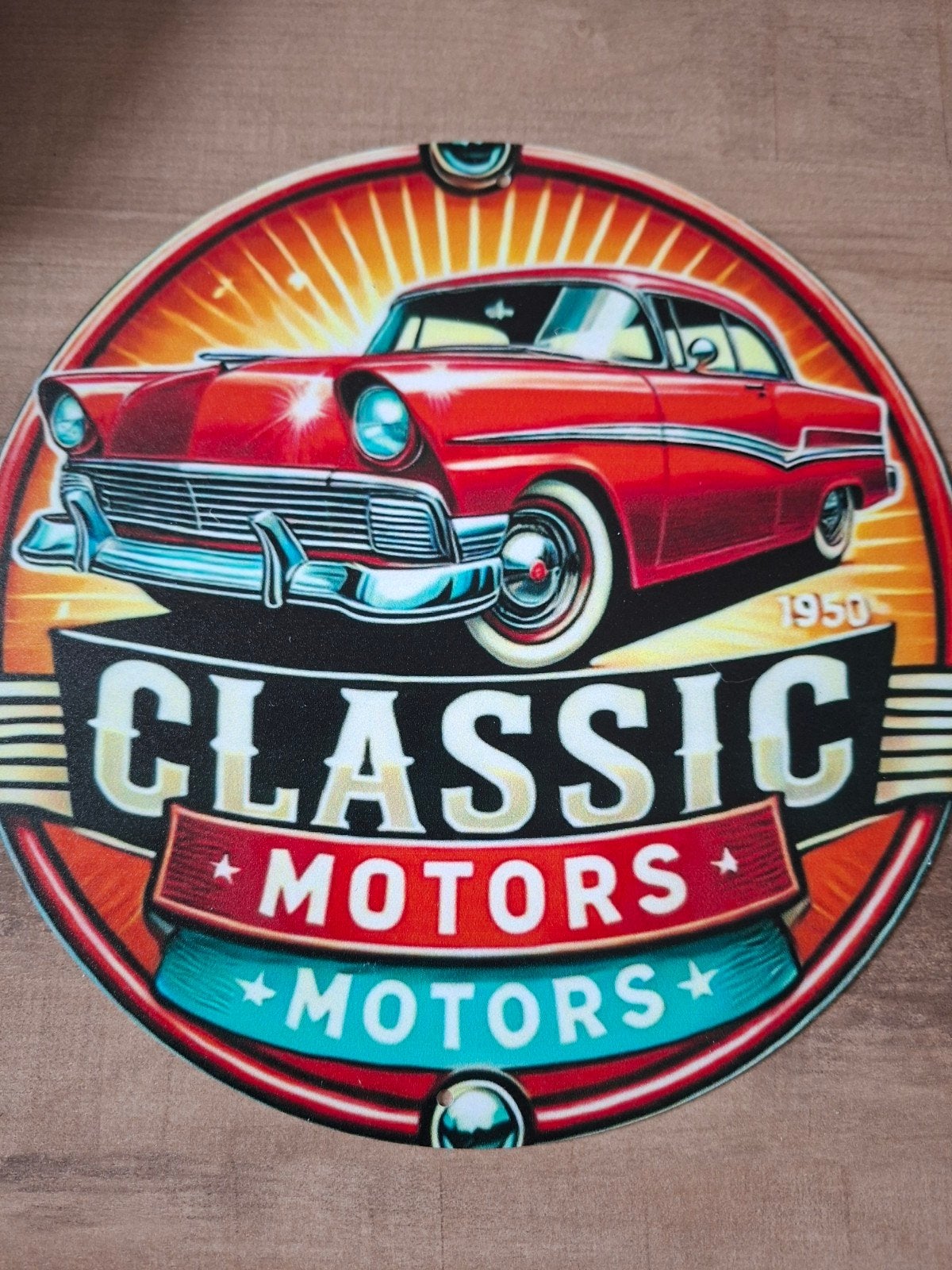 Metalen Bord 'Classic Motors' - 20 cm, Ophalen of Verzenden, Nieuw, Auto's
