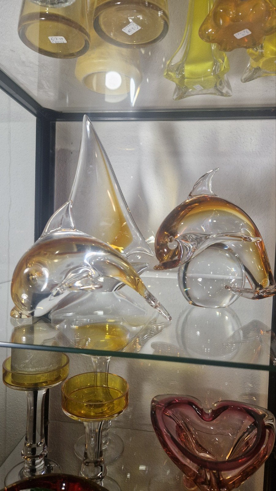 2 glazen dolfijnen, mogelijk Murano glas, Ophalen of Verzenden