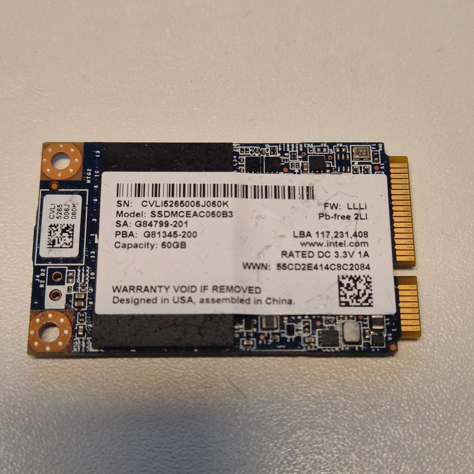 Intel 60GB Msata SSD, Intern, Gebruikt, Verzenden, Intel