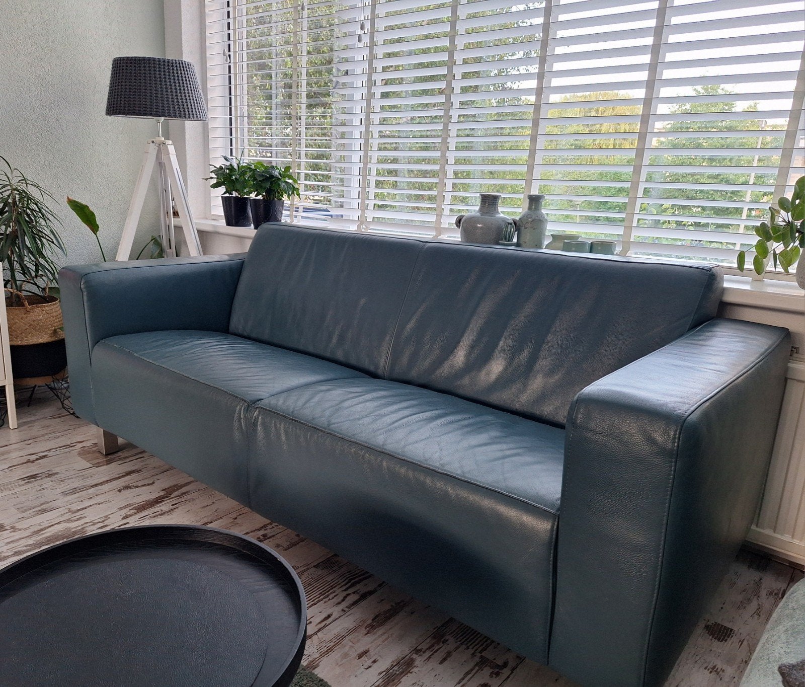 Montel, mooie leren bank, petrol, 2,5-3 zits, Ophalen, Gebruikt, 200 tot 250 cm, Leer