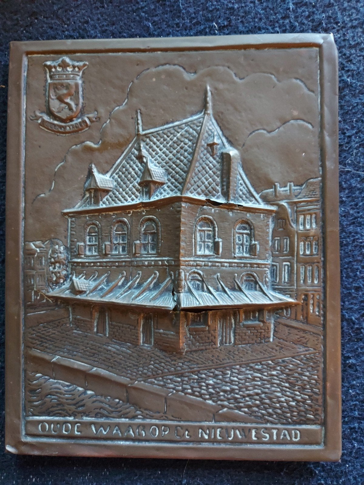 Koperen Plaquette Oude Waag op de Nieuwestad Leeuwarden, Ophalen of Verzenden