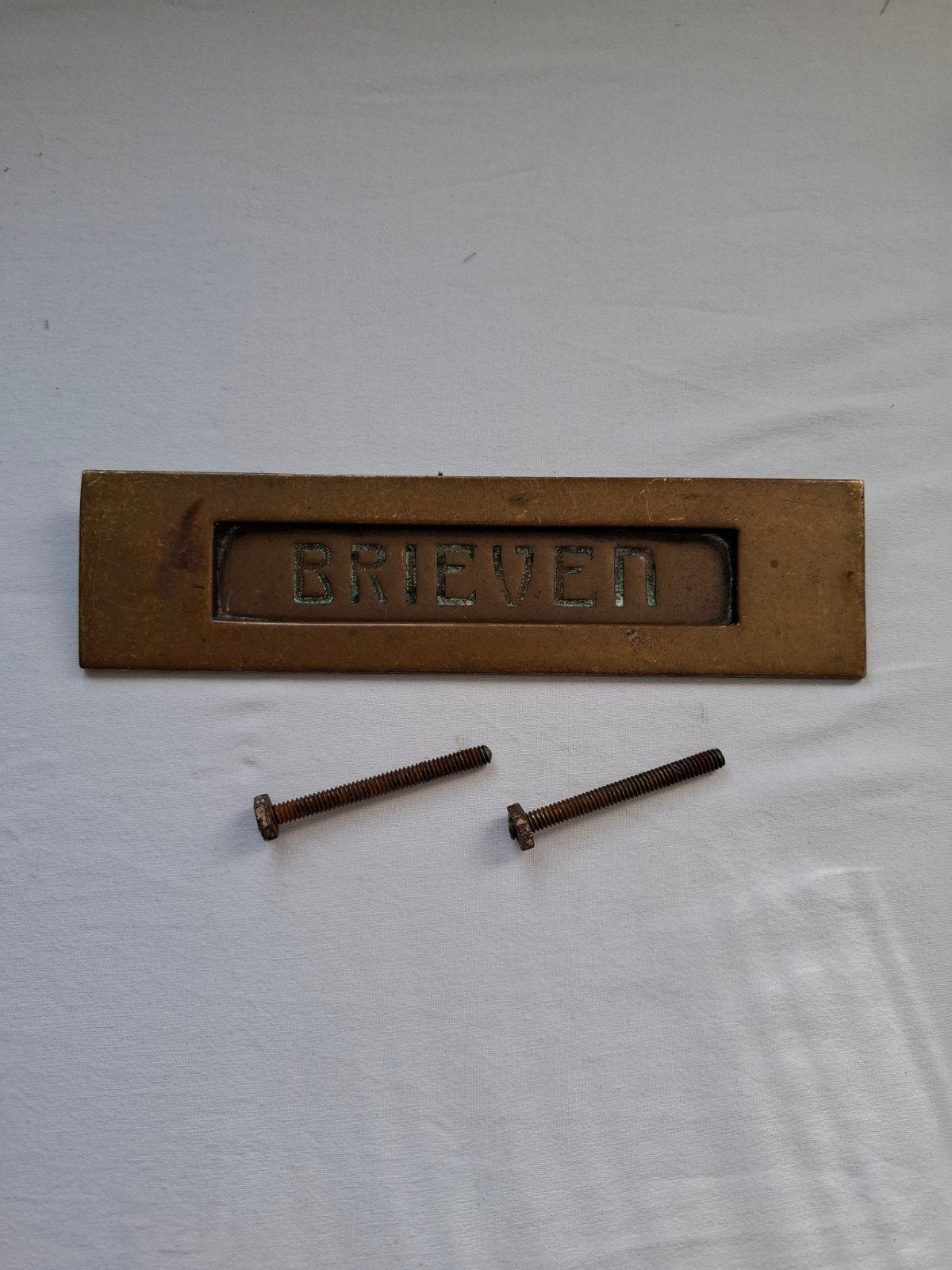 oude koperen brievenbusklep, Tuin en Terras, Ophalen of Verzenden, Gebruikt, Overige materialen, Brievenbusklep