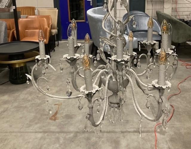 kroonluchter klassiek barok curiosa grijs 12 fittingen, Huis en Inrichting, Ophalen of Verzenden, Zo goed als nieuw, Glas