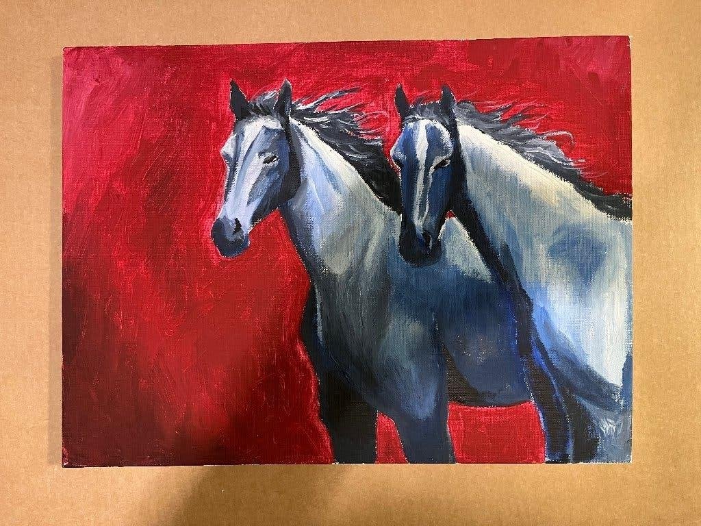 schilderij  Paarden, Ophalen, Acrylverf, Dieren