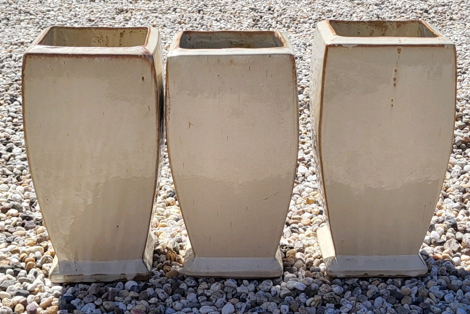 Set van 3 keramieken bloempotten / plantenbakken – crème, Ophalen, Beige