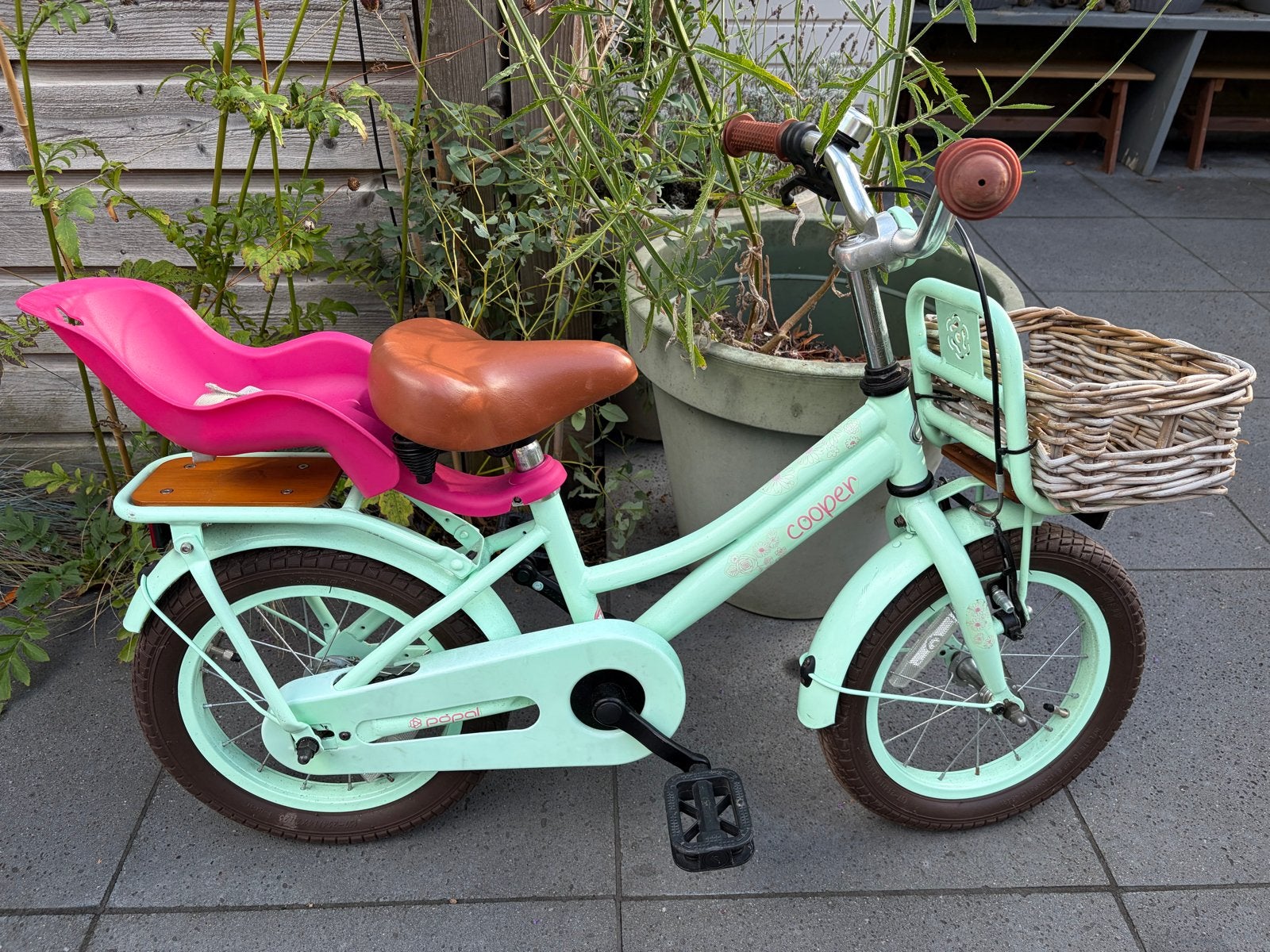 Cooper kinderfiets 14 inch met zitje en mandje, Ophalen, Gebruikt, Terugtraprem, Minder dan 16 inch