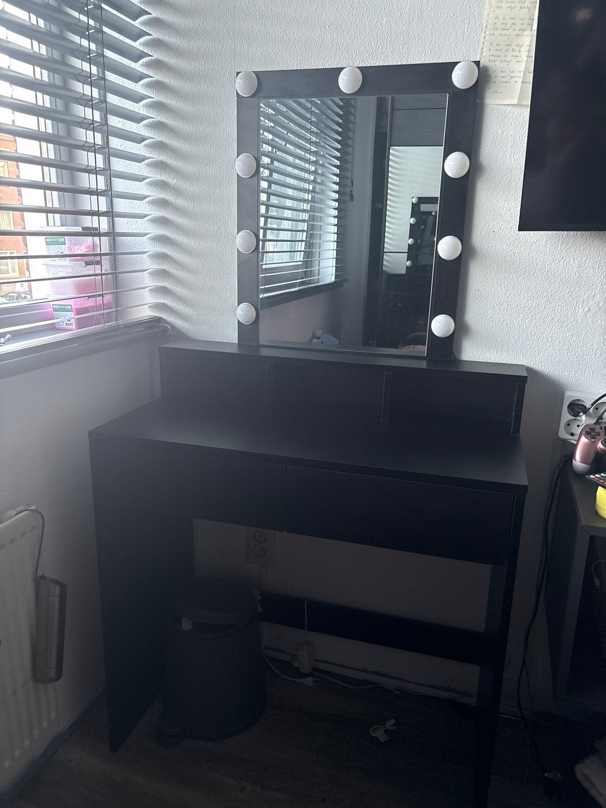 Zwarte make-up tafel met spiegel en verlichting, Ophalen, 100 tot 150 cm, 50 tot 100 cm, Zo goed als nieuw