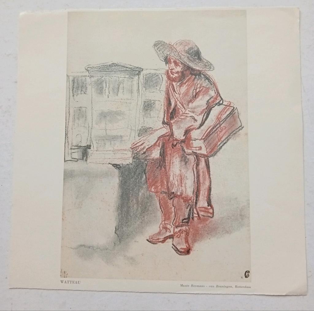 Antoine Watteau offset prent figuur, Antiek en Kunst, Ophalen of Verzenden