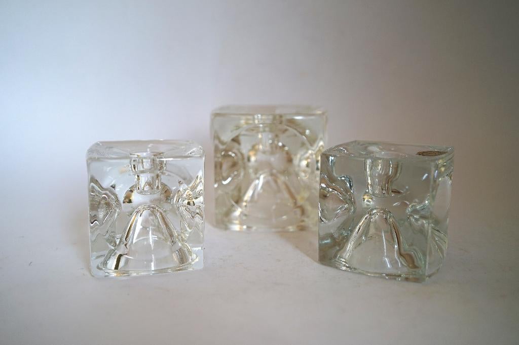 3x vintage kubus kandelaar Rudolf Jurnikl sklo space age, Ophalen of Verzenden, Zo goed als nieuw, Overige materialen, Kandelaar