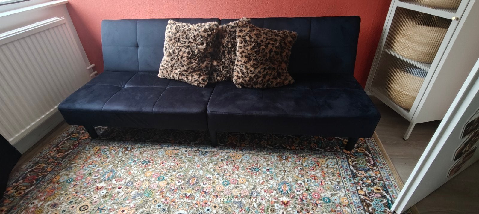 Zwarte fluwelen slaapbank - Compact en comfortabel, Ophalen, 100 cm, Zwart, Tweepersoons