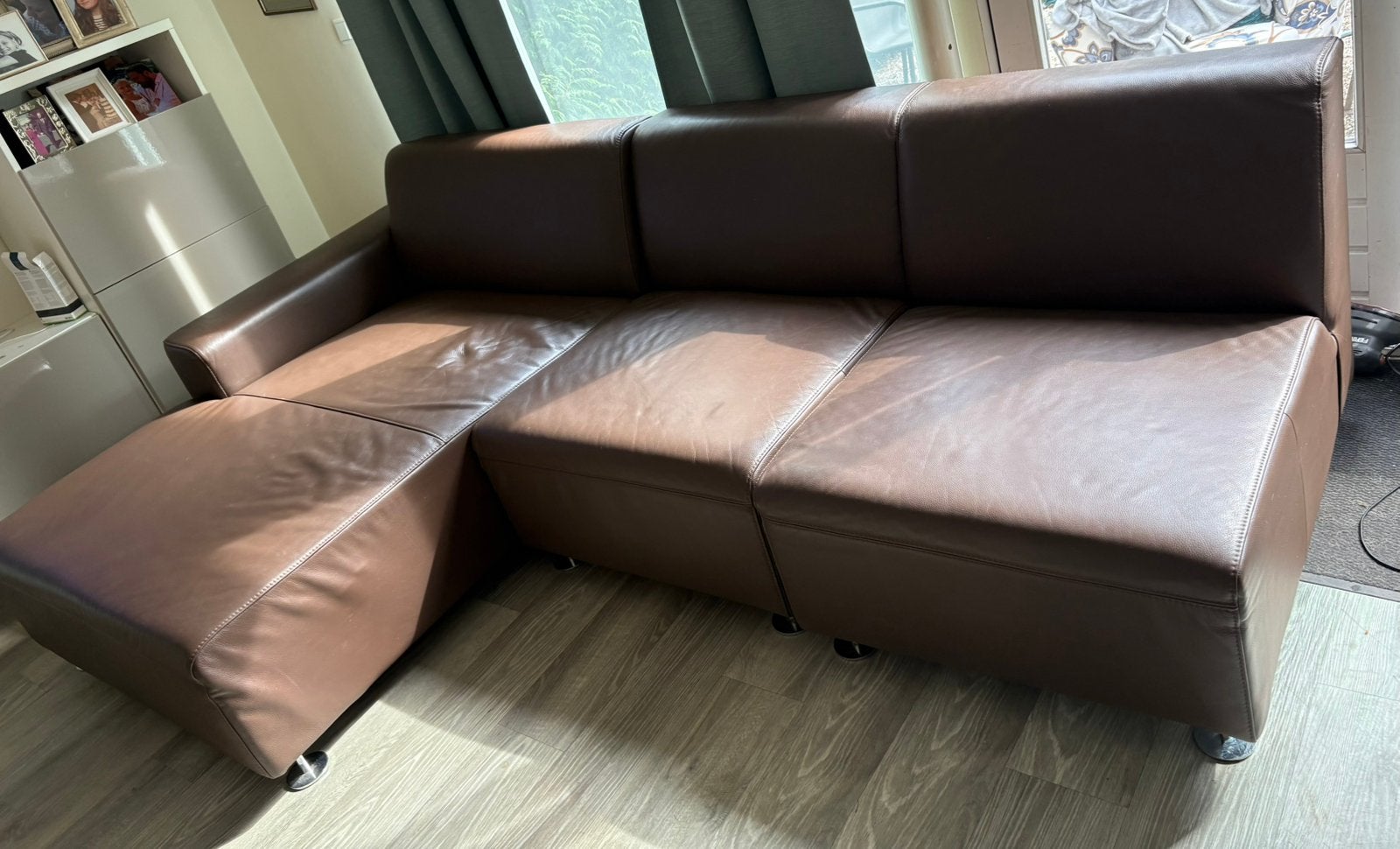 Montèl leren bankstel, hoekbank, chaise longue, Ophalen, Gebruikt, Leer