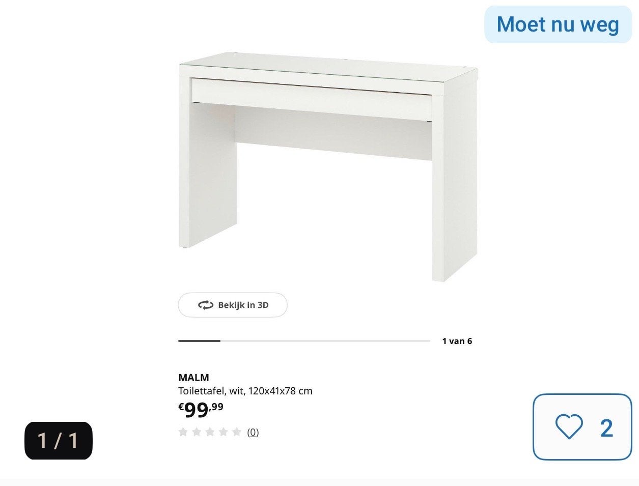Make up tafel ikea, Ophalen