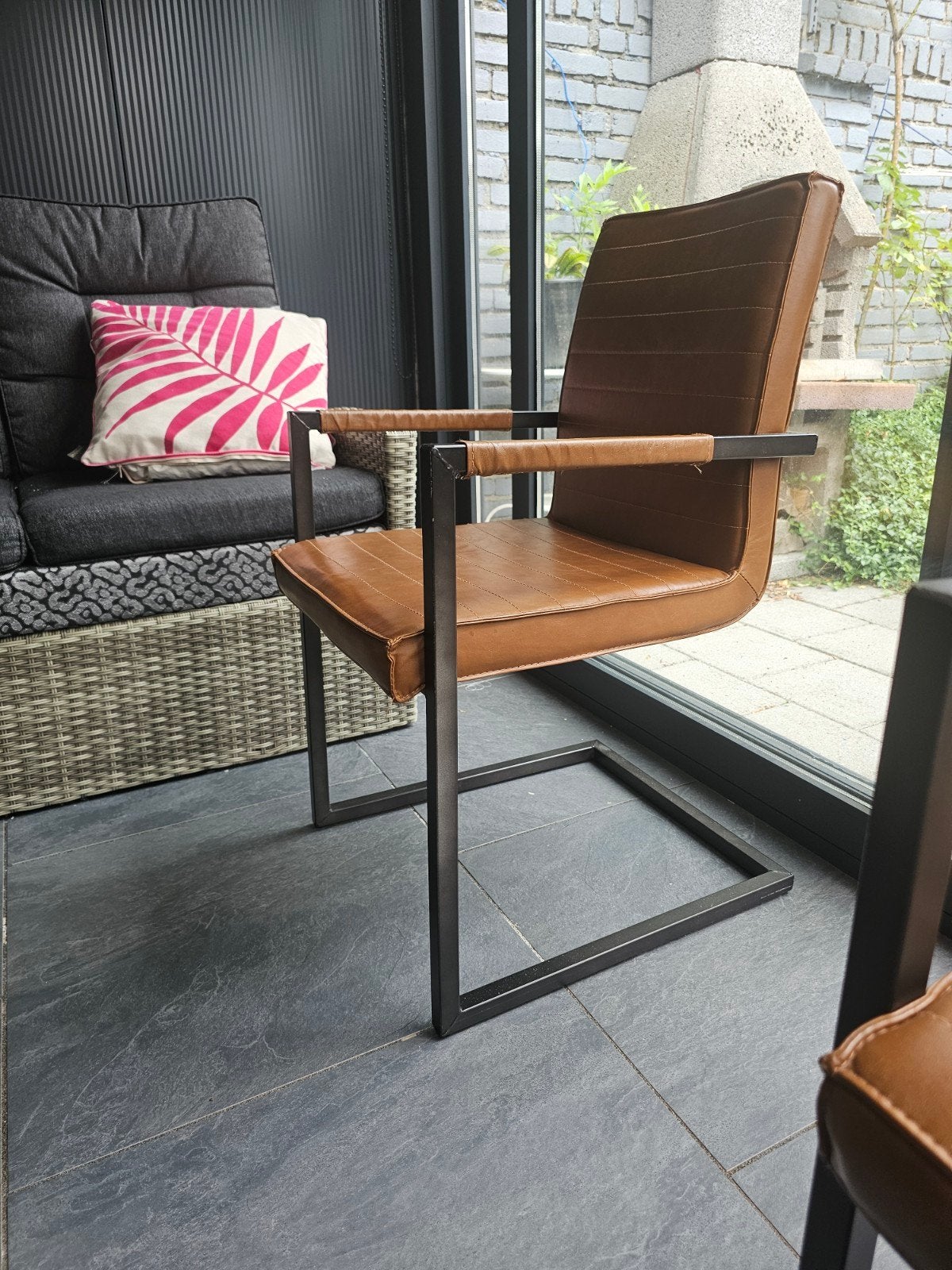 Set van 2 industriële eetkamerstoelen, cognac leer, Ophalen, Gebruikt, Twee, Bruin