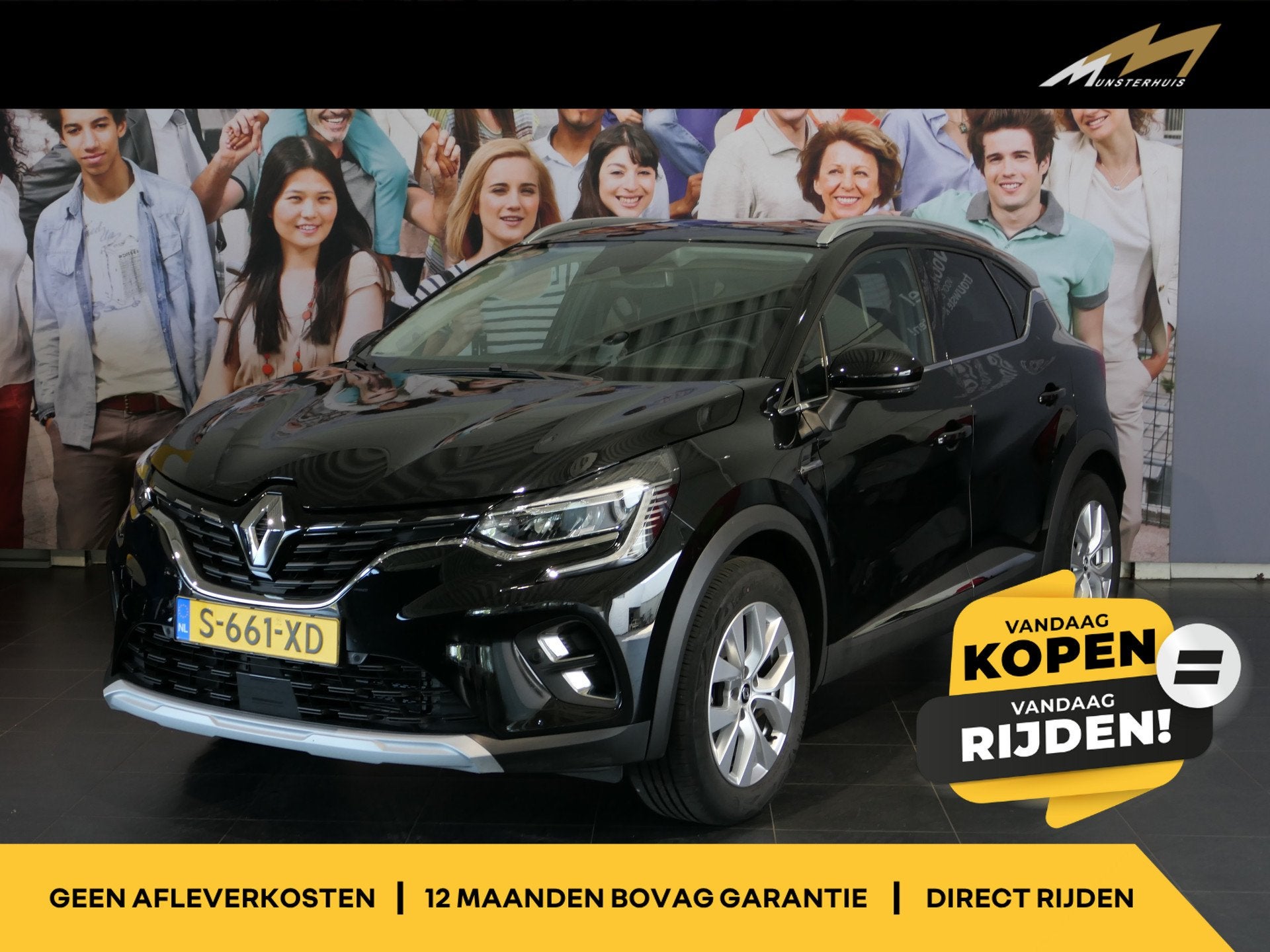 Renault Captur 1.0 TCe 90 Intens - Occasion Lease vanaf €5, Gebruikt, Leder en Stof, Zwart, Origineel Nederlands