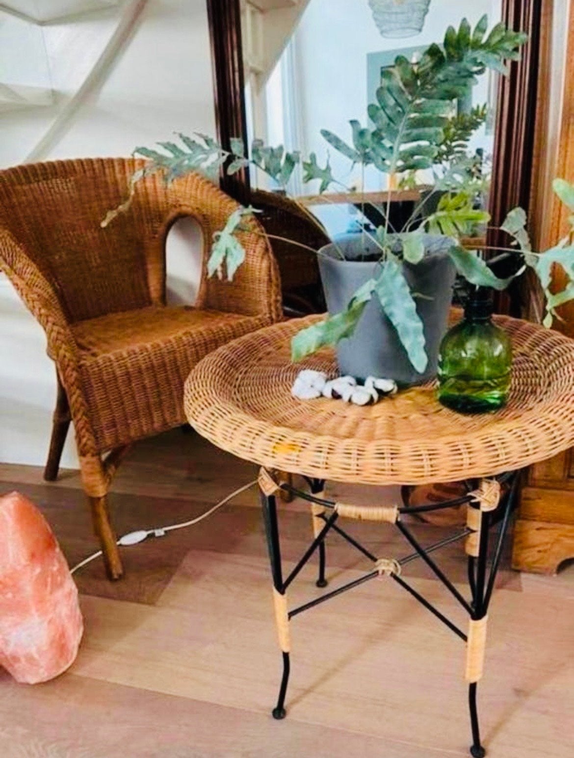 Rotan tafeltje met stoel, Ophalen, Minder dan 55 cm, Gebruikt, Rond
