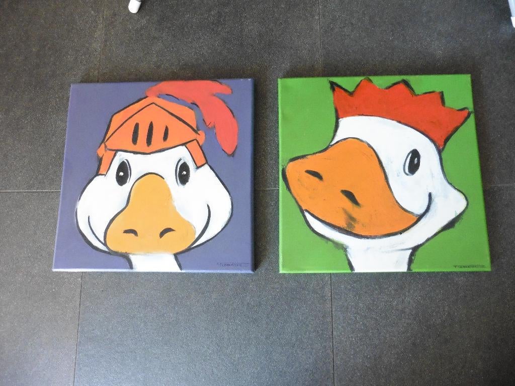 2 x schilderij kinderschilderij canvas koe 48 x 48 cm, Ophalen, Wanddecoratie