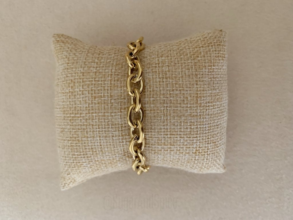 Gouden ovale link schakel armband verguld en waterproof, Ophalen of Verzenden, Nieuw, Goud, Staal