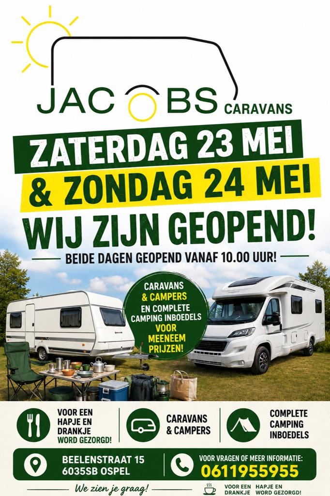 Jacobs Caravans! Zaterdag en zondag geopend!, Caravans en Kamperen, Caravans, Particulier, Rondzit, Overige merken
