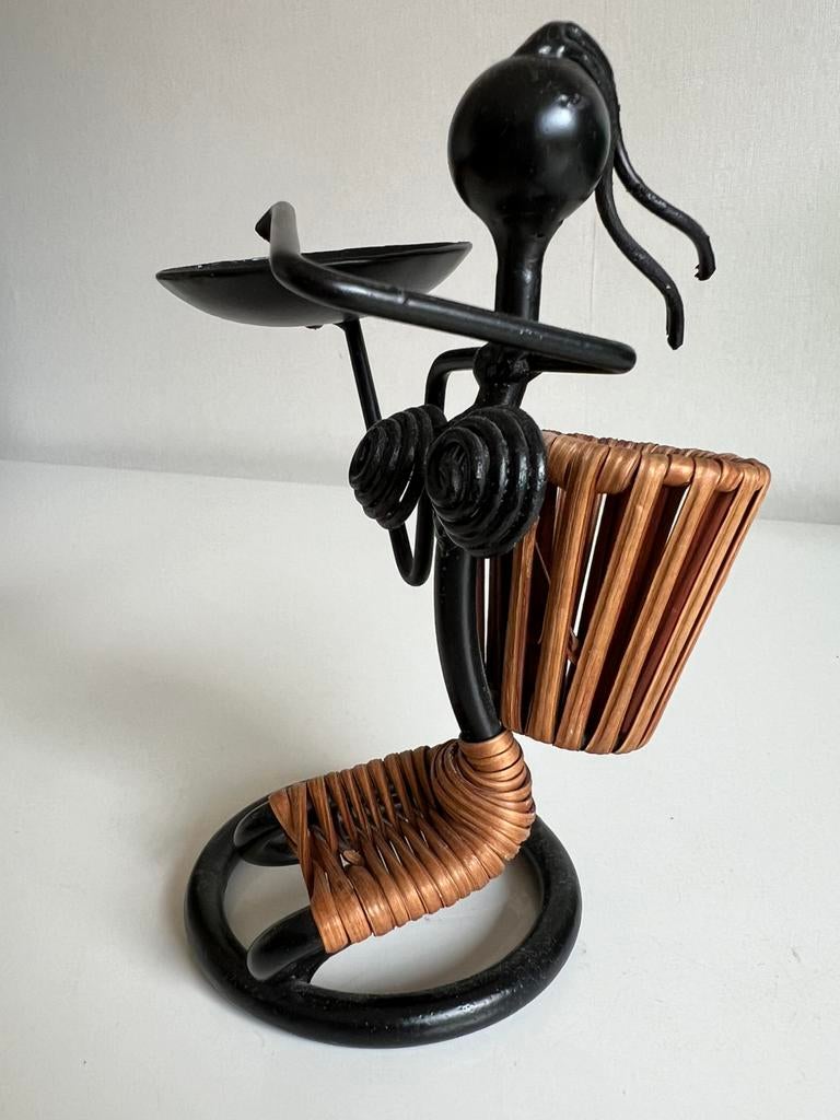 Vintage Deens Design Laurids Lonborg Kandelaar Vrouw Rotan, Huis en Inrichting, Ophalen of Verzenden, Zo goed als nieuw, Metaal