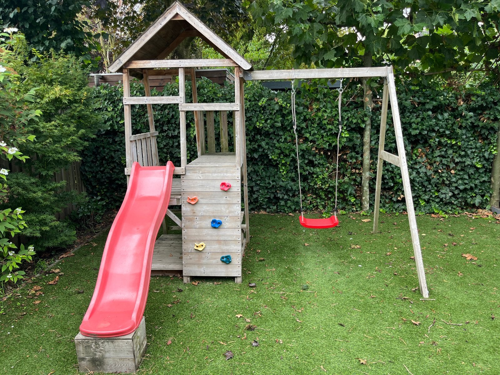 Houten Speeltoestel met Glijbaan, Schommel en Klimwand, Kinderen en Baby's, Ophalen, Gebruikt, Glijbaan