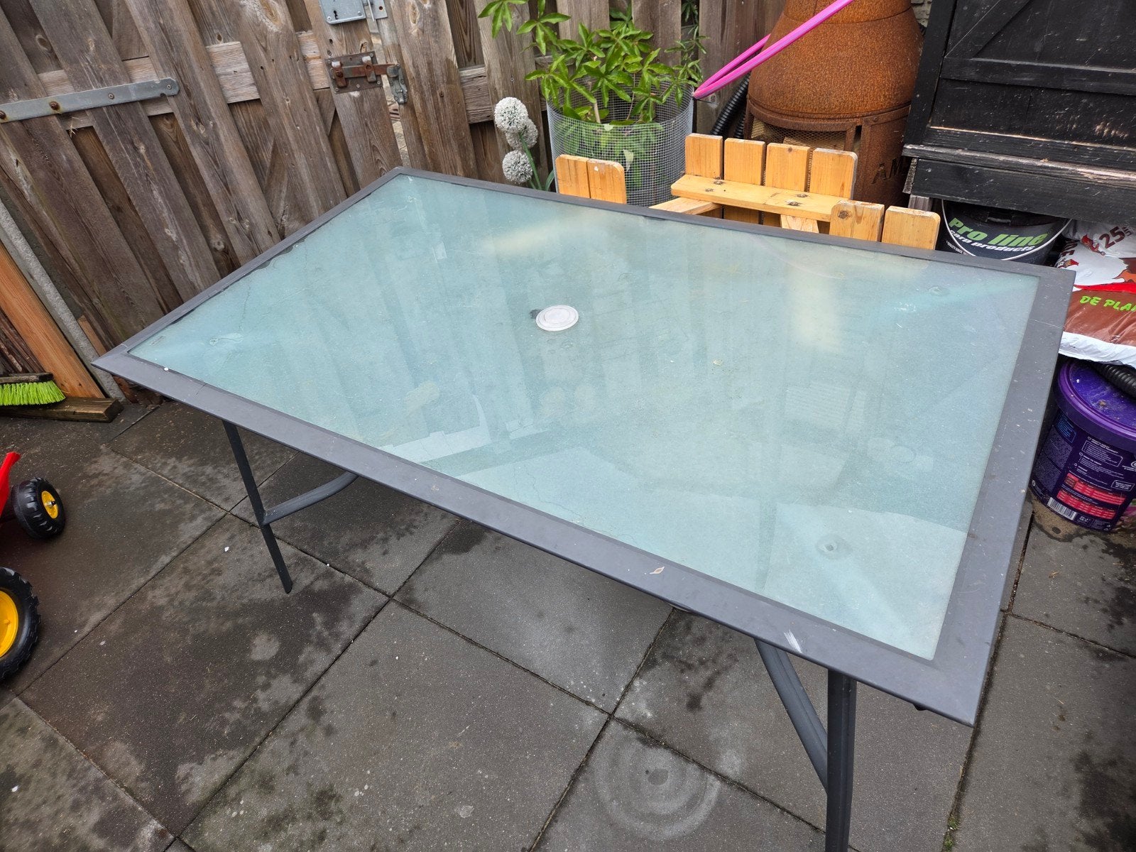mat glas tuintafel, Tuin en Terras, Ophalen, Rechthoekig, Aluminium