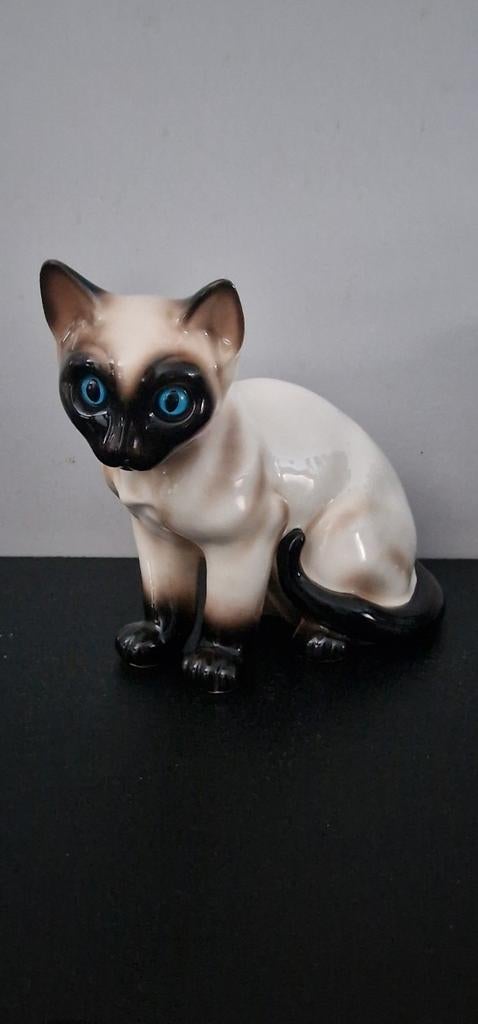 Vintage Siamese Kat Beeldje - Blauwe Ogen, Ophalen of Verzenden, Zo goed als nieuw, Dier