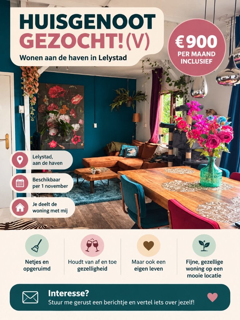 Huisgenoot gezocht! (v) Lelystad Haven (€900 incl.), 50 m² of meer, Almere