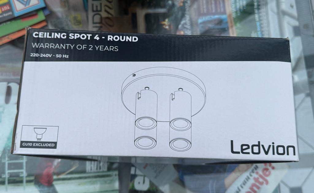 Ledvion Plafondspot 4-Rond Zwart - Nieuw in Doos, Ophalen of Verzenden, Nieuw, Metaal of Aluminium, Plafondspot of Wandspot