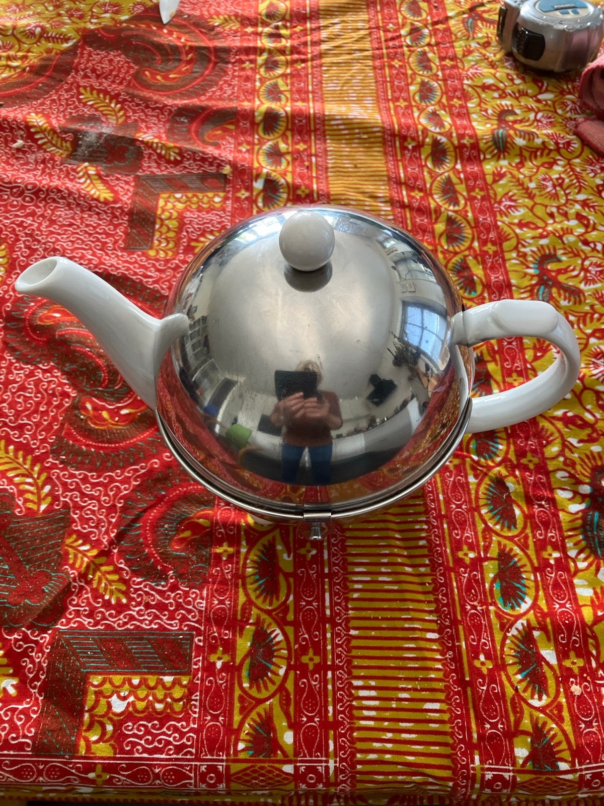 Thermoté Theepot met RVS Mantel - Wit/Zilver, Theepot/fluitketel, Gebruikt, Ophalen of Verzenden, Metaal