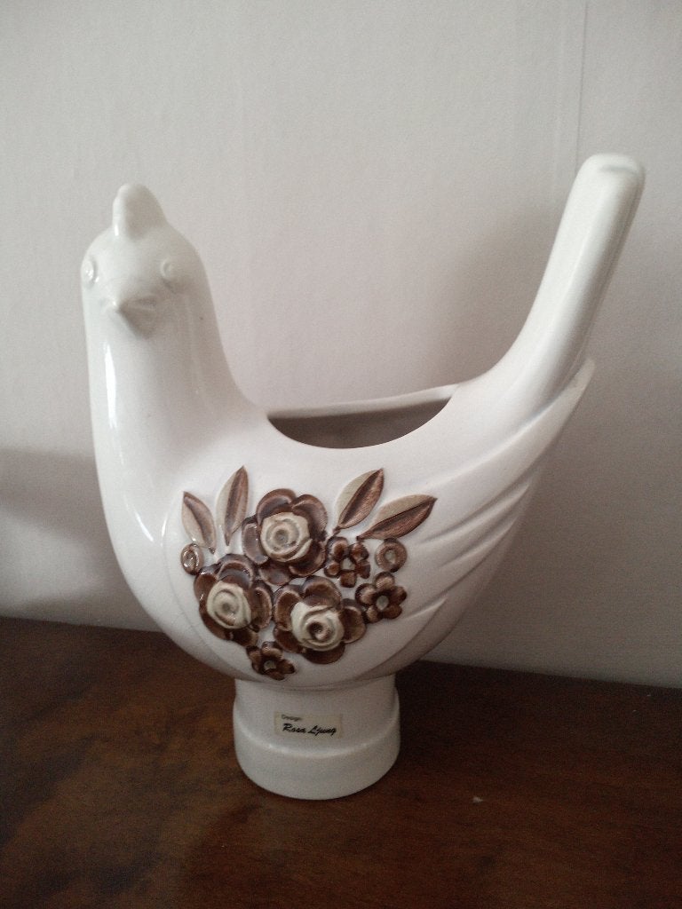 Rosa Ljung keramieke bloemenvaas met bruin bloemenreliëf, Antiek en Kunst, Antiek | Keramiek en Aardewerk, Ophalen