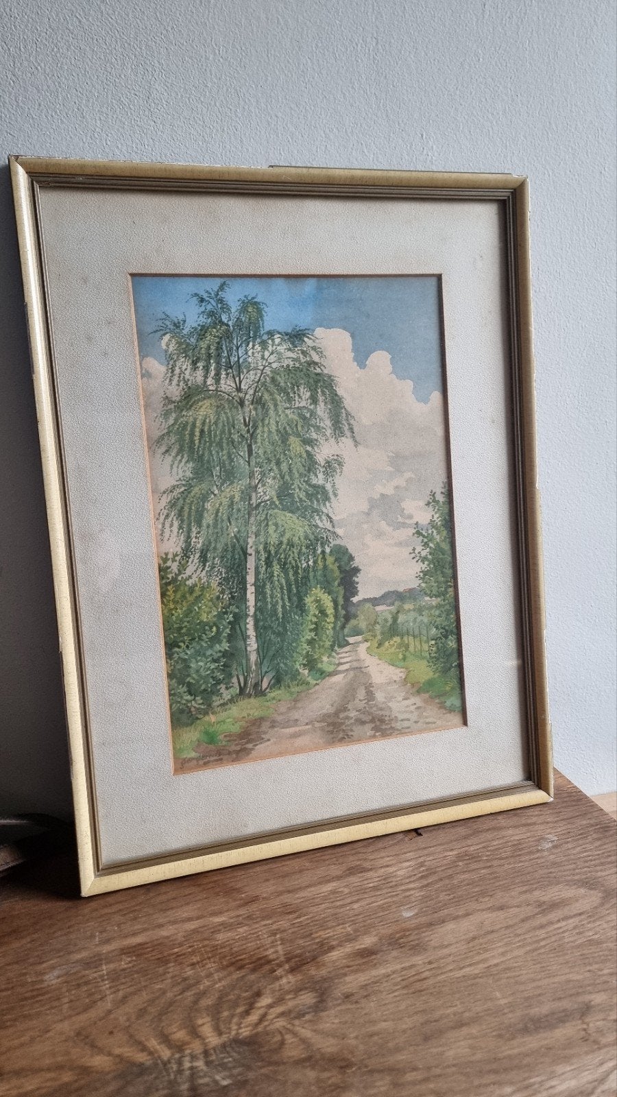 Gerrit Gerrits aquarel - Landschap met berkenboom, Ophalen, Realistisch, Landschap, Aquarel