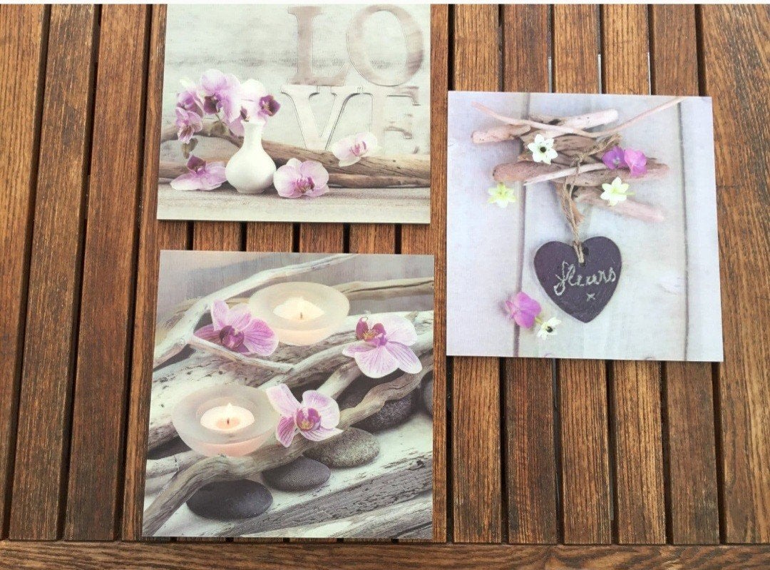 Set van 3 sfeervolle 3D wanddecoraties bloemen en kaarsen., Minder dan 50 cm, Ophalen of Verzenden, 5 – 50, Print