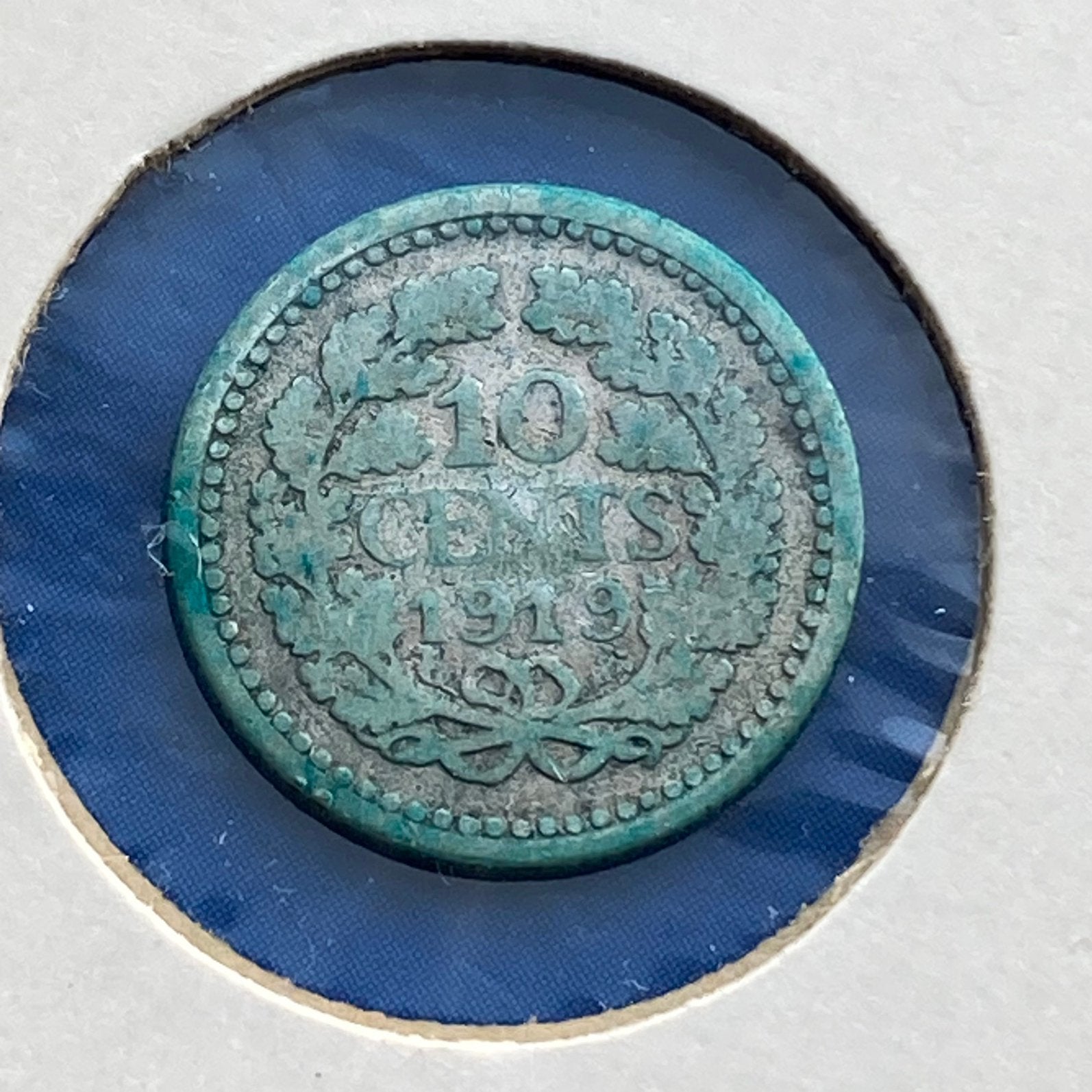 10 Cent Zilver / dubbeltje zilver uit 1919 van Wilhelmina, Verzenden, Zilver, 10 cent, Koningin Wilhelmina