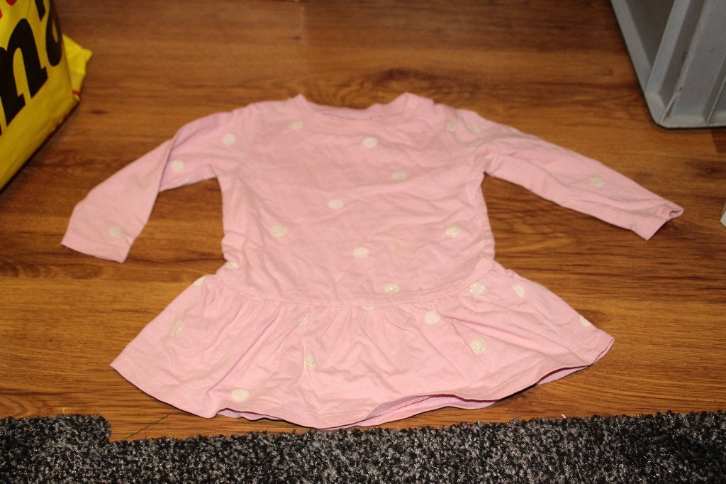 jurkje roze met stippen, Kinderen en Baby's, Babykleding | Maat 80, Ophalen of Verzenden, Gebruikt, Meisje, Jurkje of Rokje