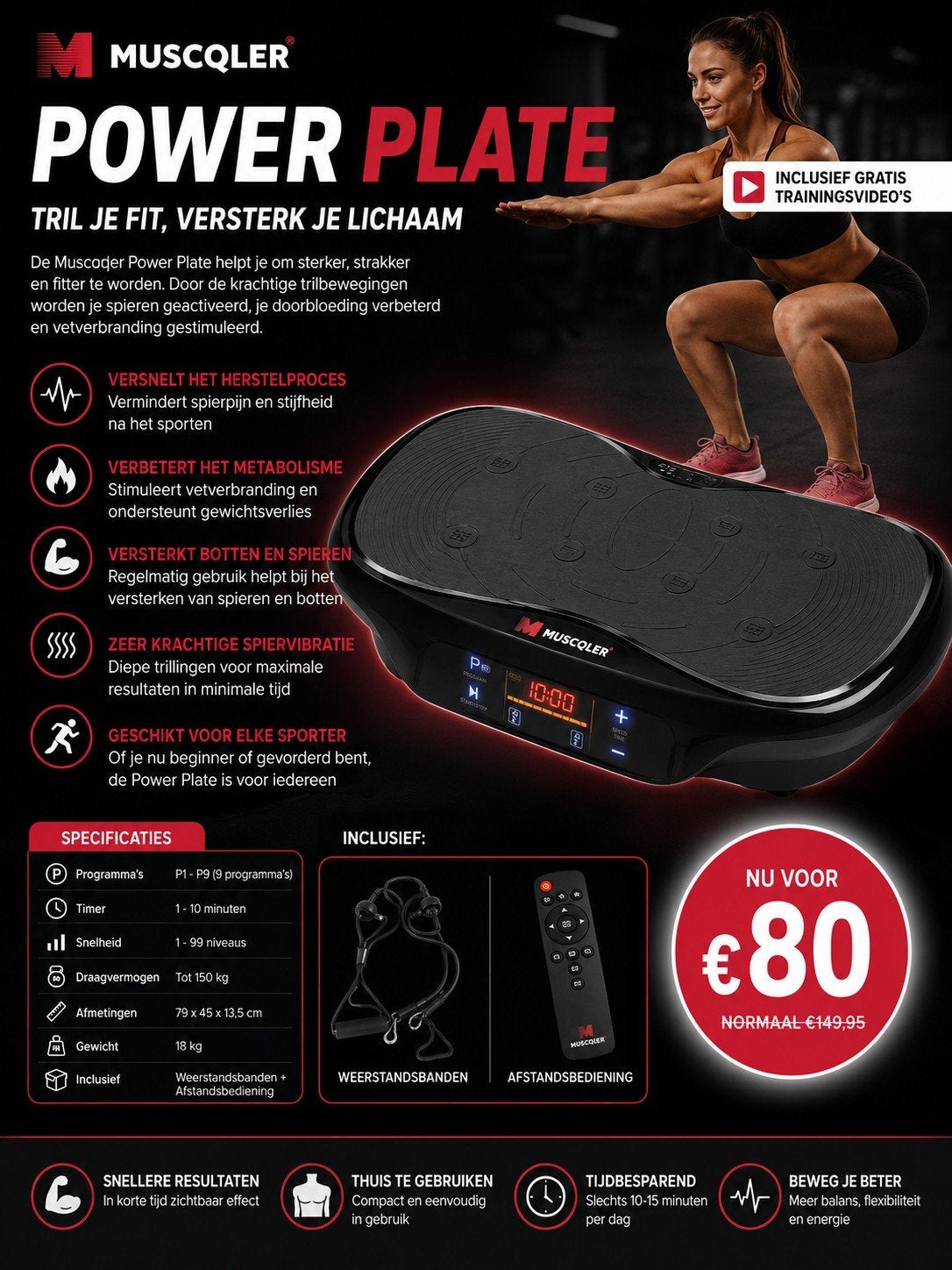 MuscQLer Power Plate - Trilplaat voor fitness, Sport en Fitness, Fitnessmaterialen, Ophalen of Verzenden, Nieuw, Benen, Overige typen