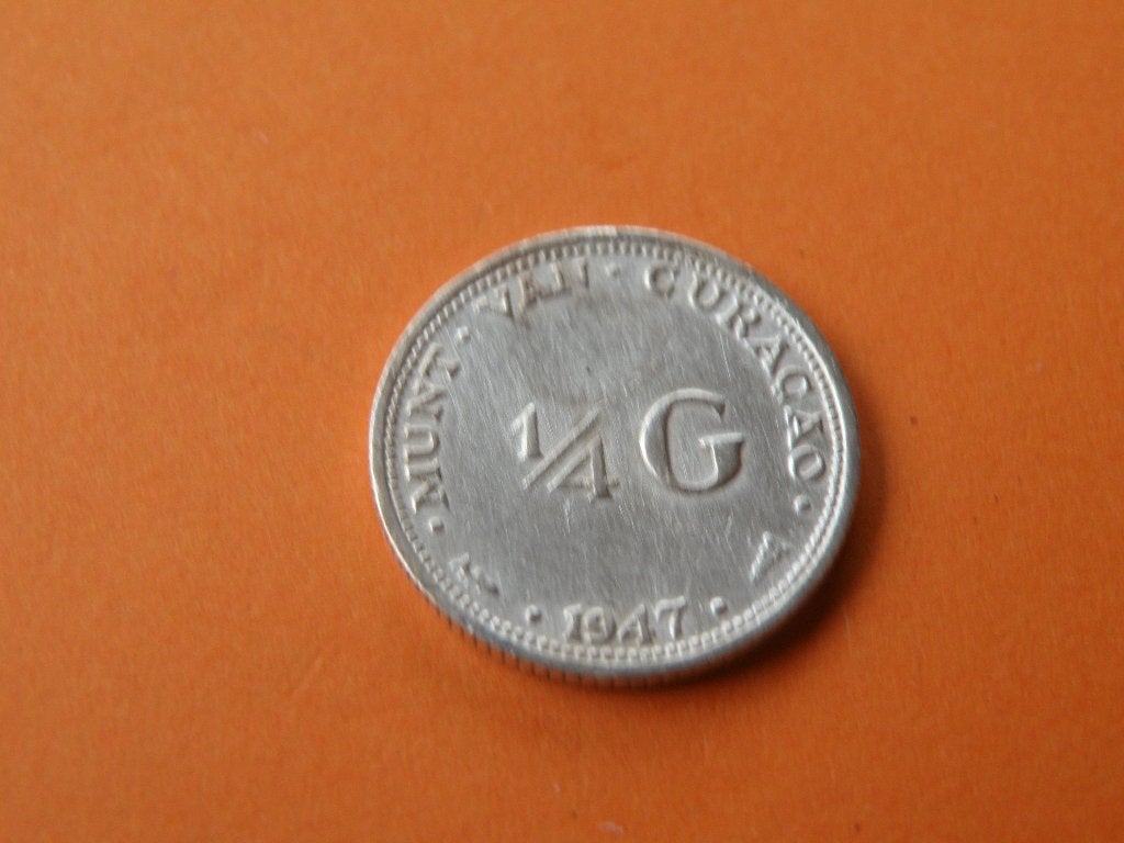Curaçao 1/4 gulden zilver 1947, Verzenden, Koningin Wilhelmina, 25 cent, Zilver