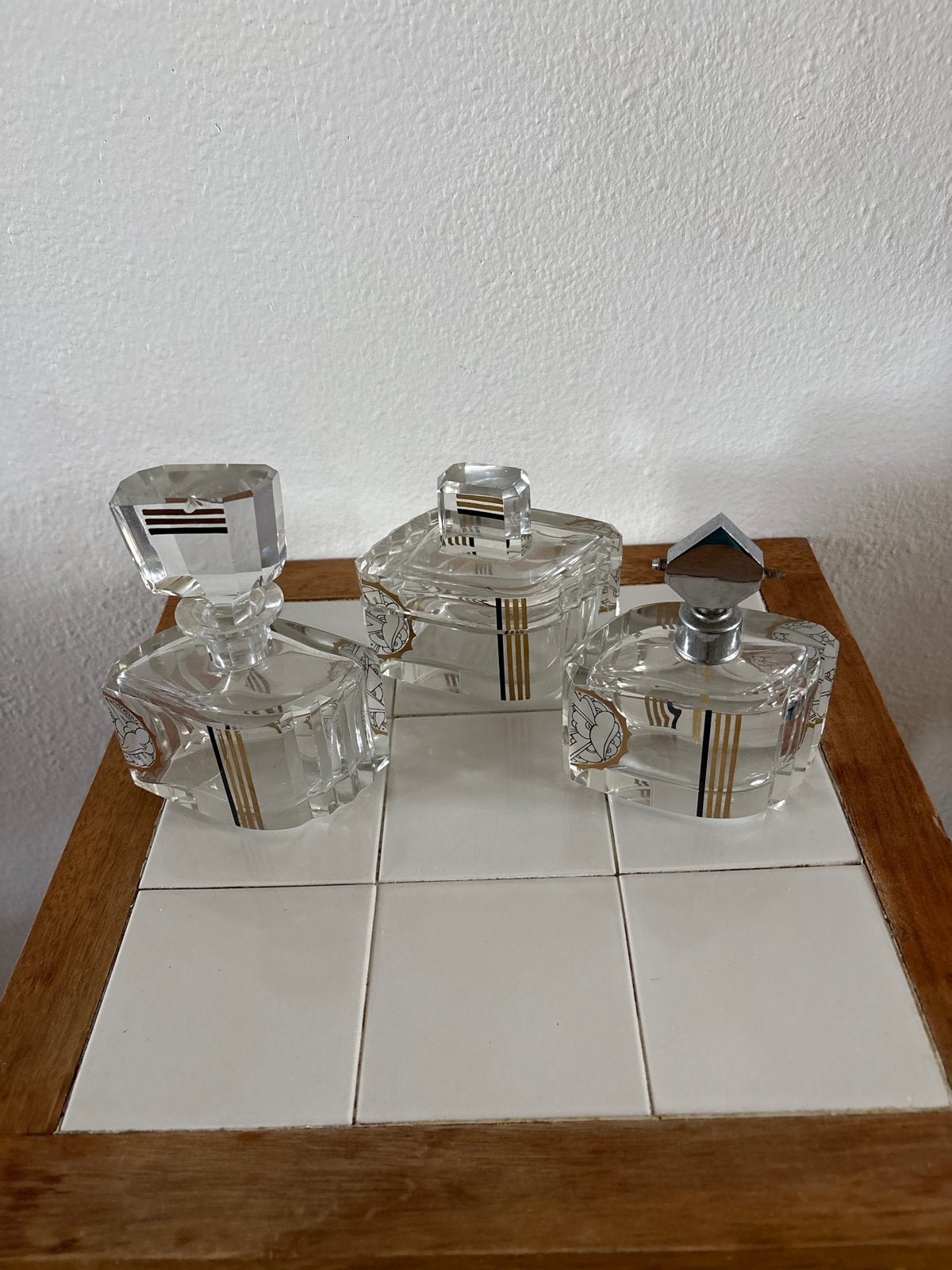Vintage Glazen Parfumflesjes Set - Art Deco Stijl, Ophalen of Verzenden
