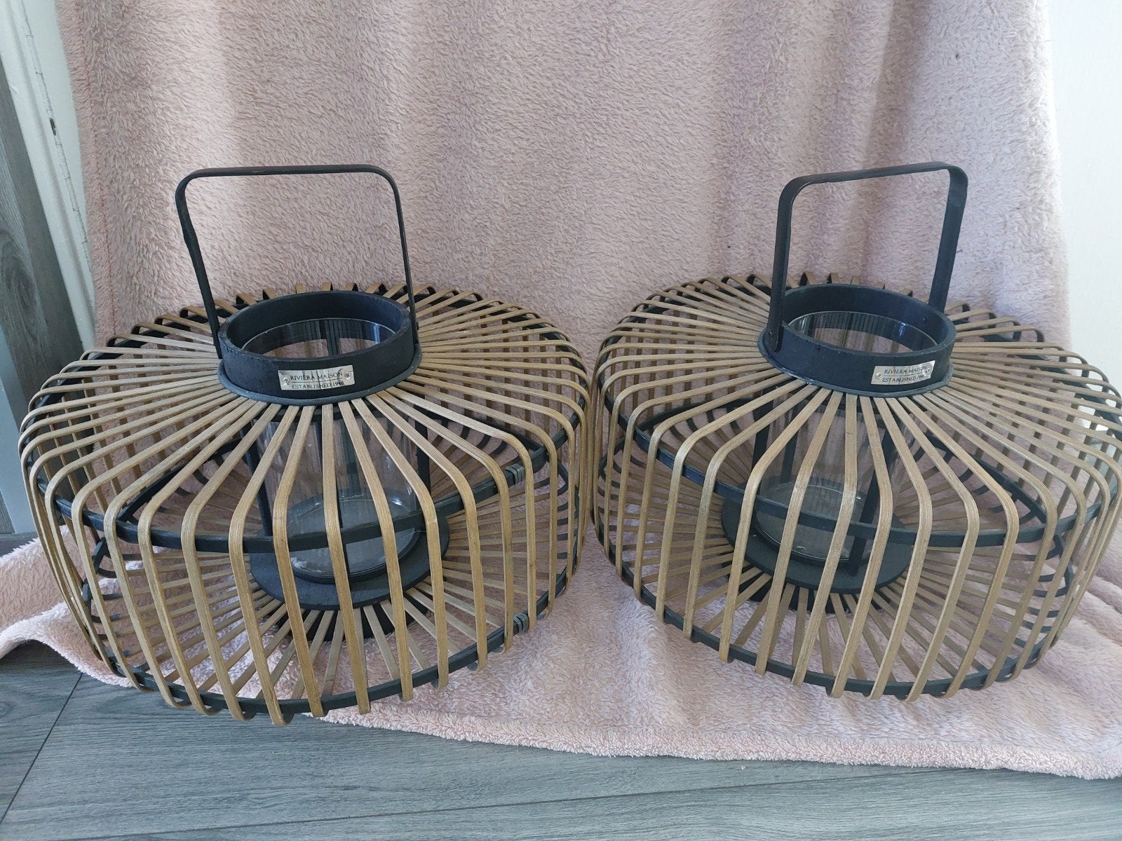 Riviera Maison Windlichten Bamboe (set van 2), Ophalen, Windlicht, Bruin, Rivièra Maison