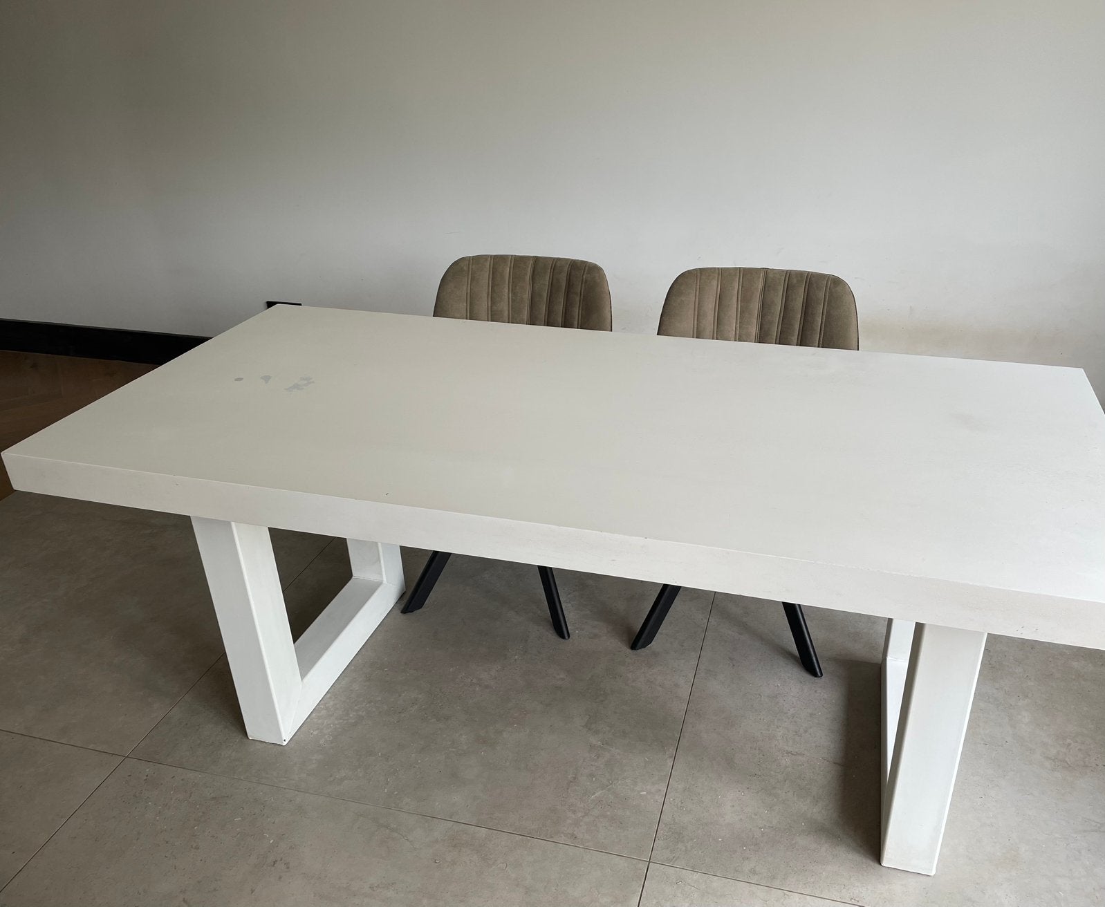 Wit stalen poot u-frame wit blad tafel eettafel bureau buro, Huis en Inrichting, Ophalen, Gebruikt, 200 cm of meer, 50 tot 100 cm