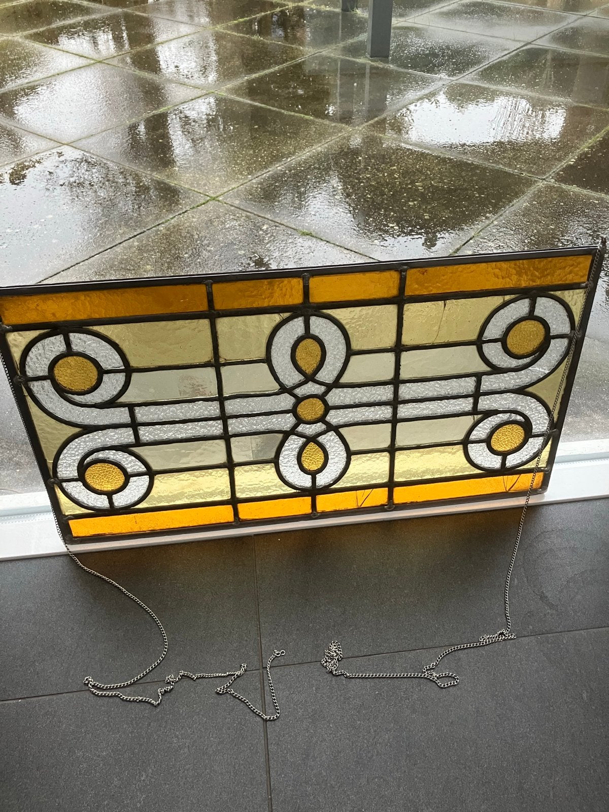 Prachtig glas-in-lood raamhanger - Geel/Wit, Antiek en Kunst, Ophalen