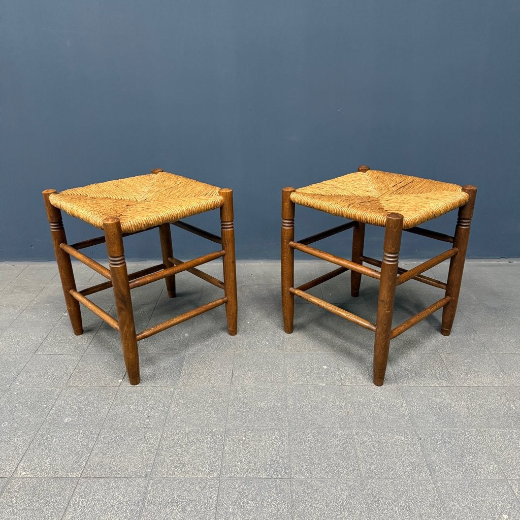 Set oude Hollandse beukenhouten krukken met biezen zitting, Antiek en Kunst, Ophalen of Verzenden