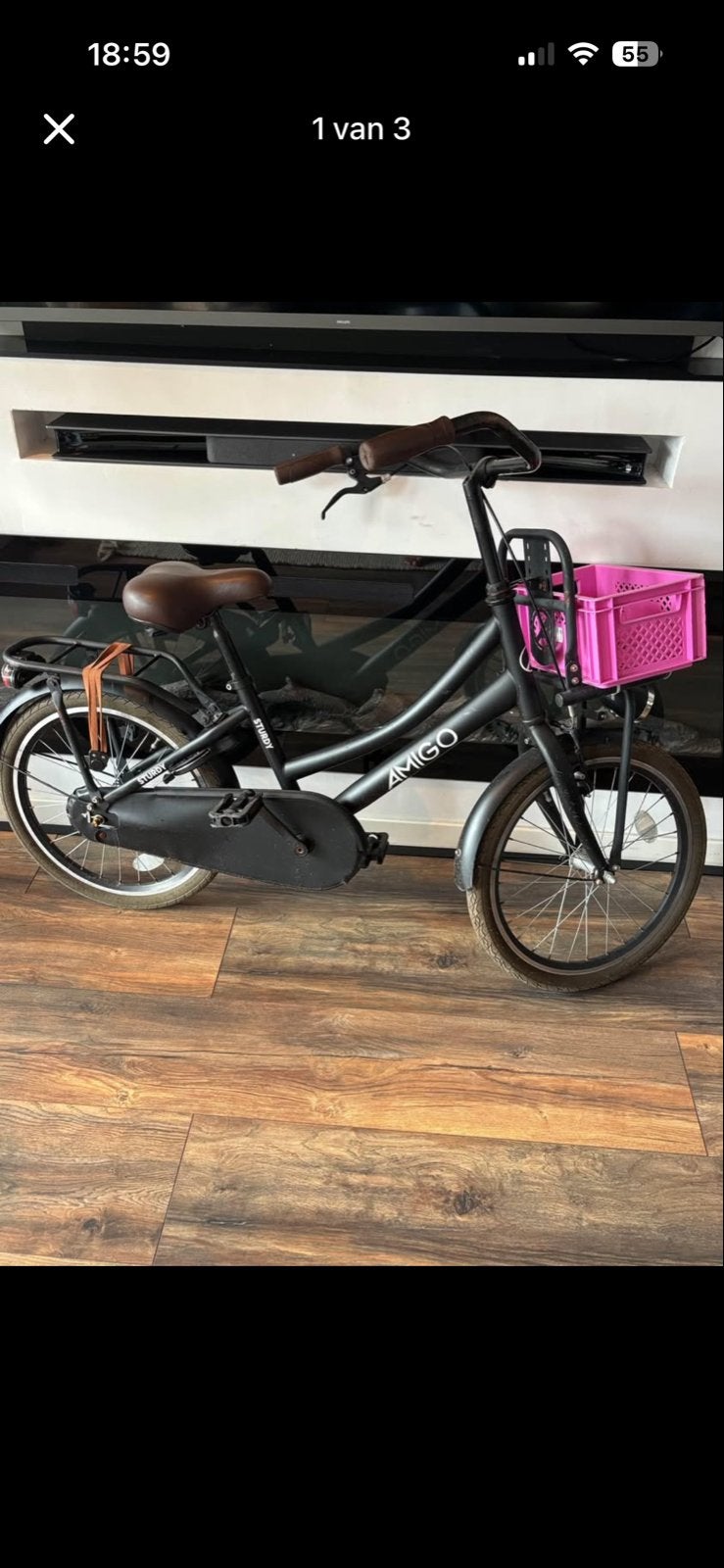 Amigo Kinderfiets met kratje - 20 inch, Ophalen, Gebruikt, Terugtraprem, 20 inch