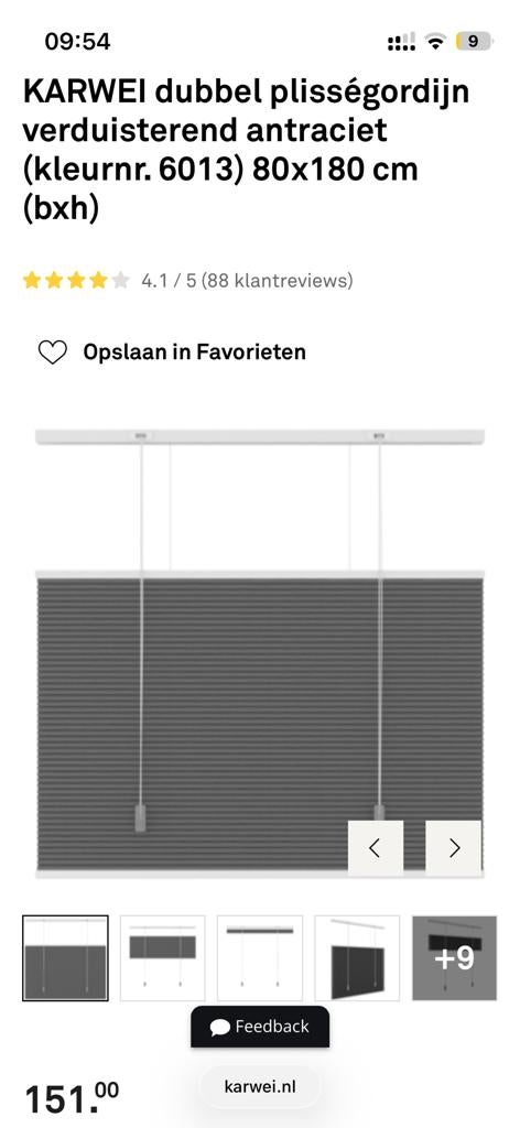 KARWEI Plisségordijn Verduisterend Antraciet 80x180 cm, Ophalen of Verzenden, Nieuw