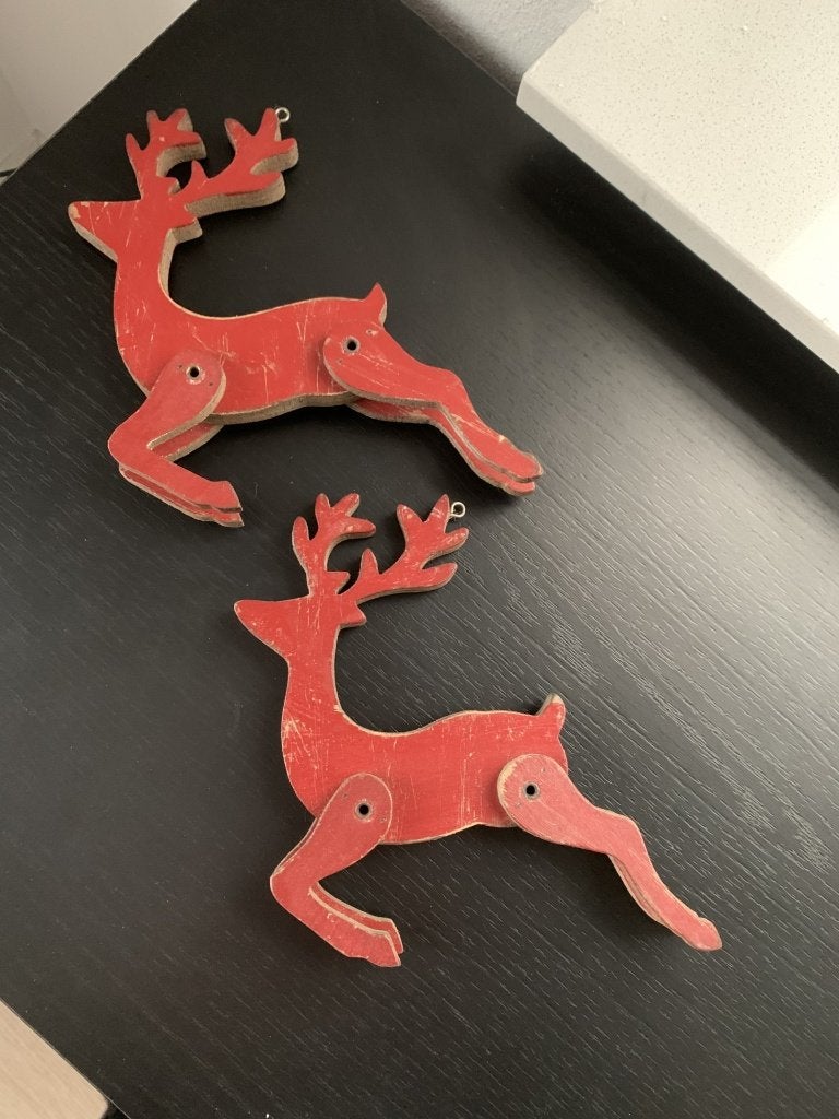 2 vintage look houten kerst hertjes rendieren kerstdecoratie, Ophalen