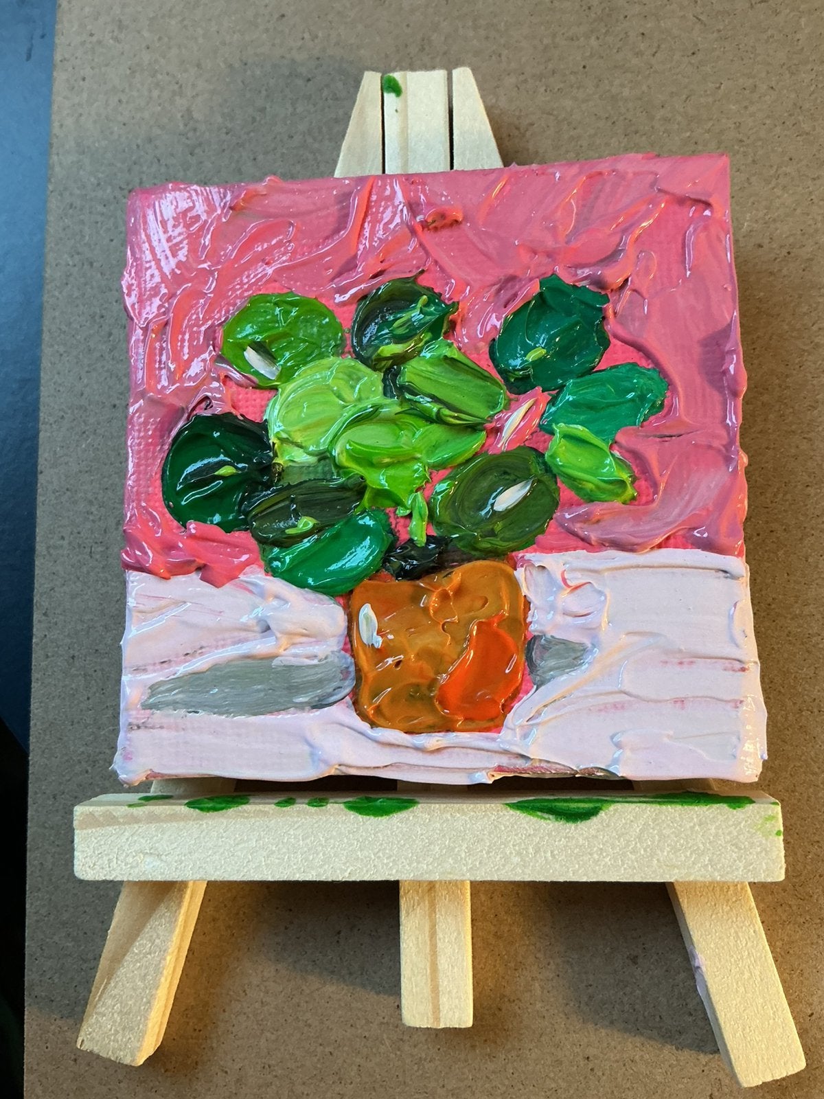 Plantje ~ kleintje kunst ~ schilderij ~ atelier, Ophalen of Verzenden, Zo goed als nieuw, Minder dan 50 cm, Schilderij