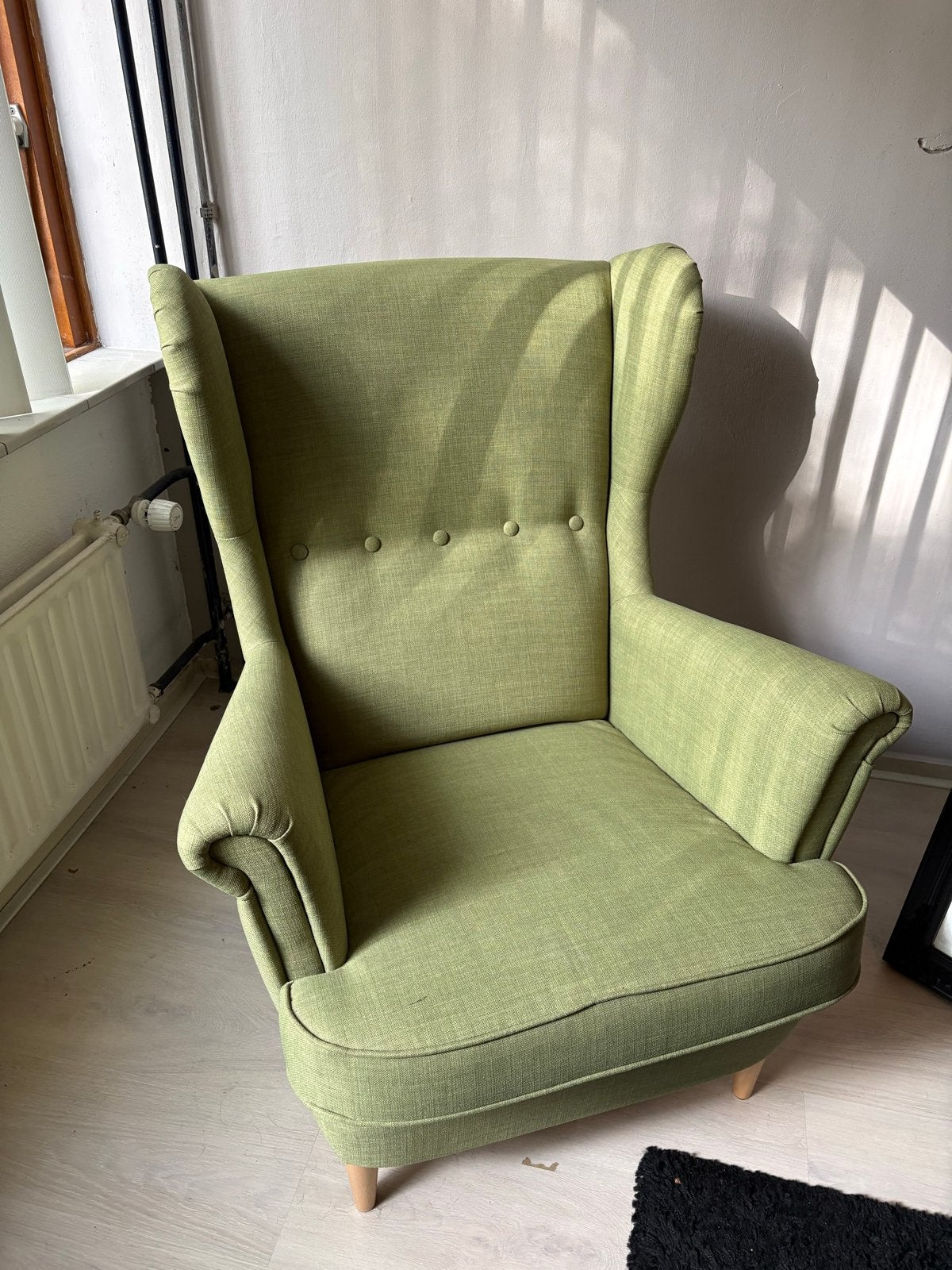 Groene fauteuil: model IKEA STRANDMON, Huis en Inrichting, Ophalen, Zo goed als nieuw, Stof, 75 tot 100 cm